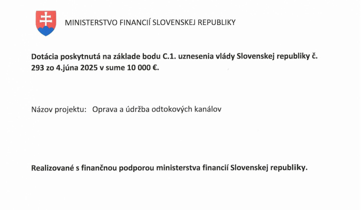Fotka - Dotácia poskytnutá z Ministerstva financií Slovenskej republiky
